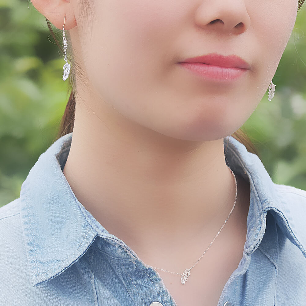 羽モチーフネックレス ピアス セット
