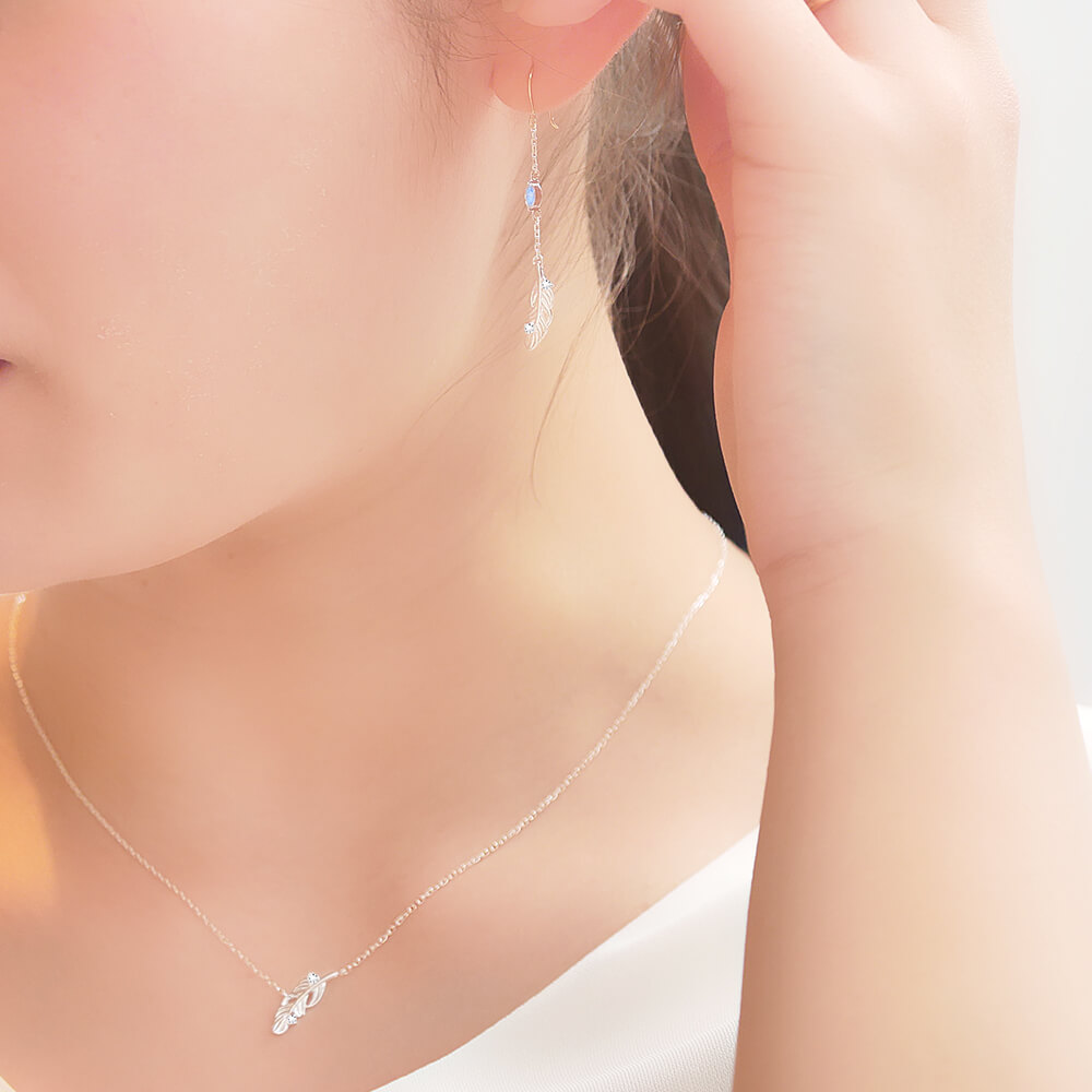 羽モチーフネックレス ピアス セット