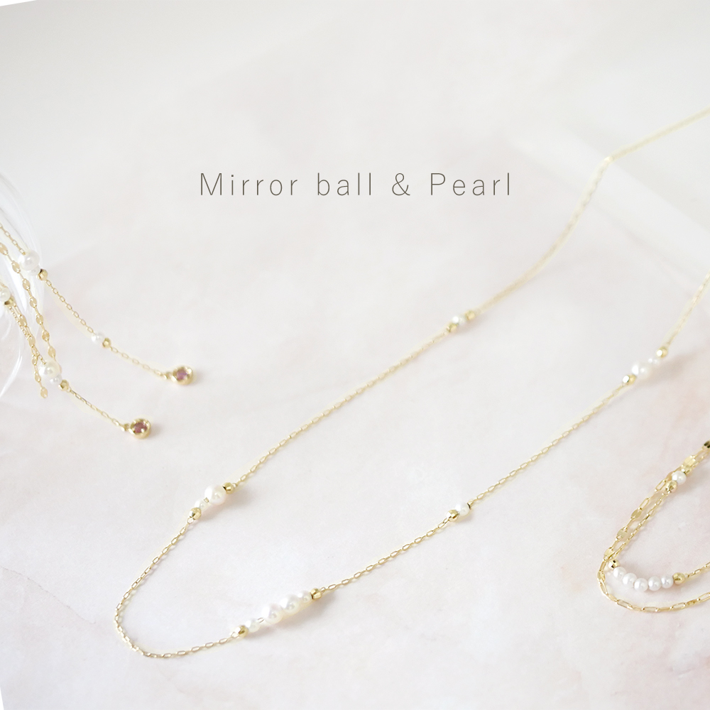 ミラーボール&天然パールネックレス【RTP7006】 RITA JEWELRY ［10金