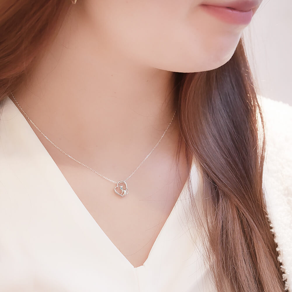 オープンハート猫ネックレス