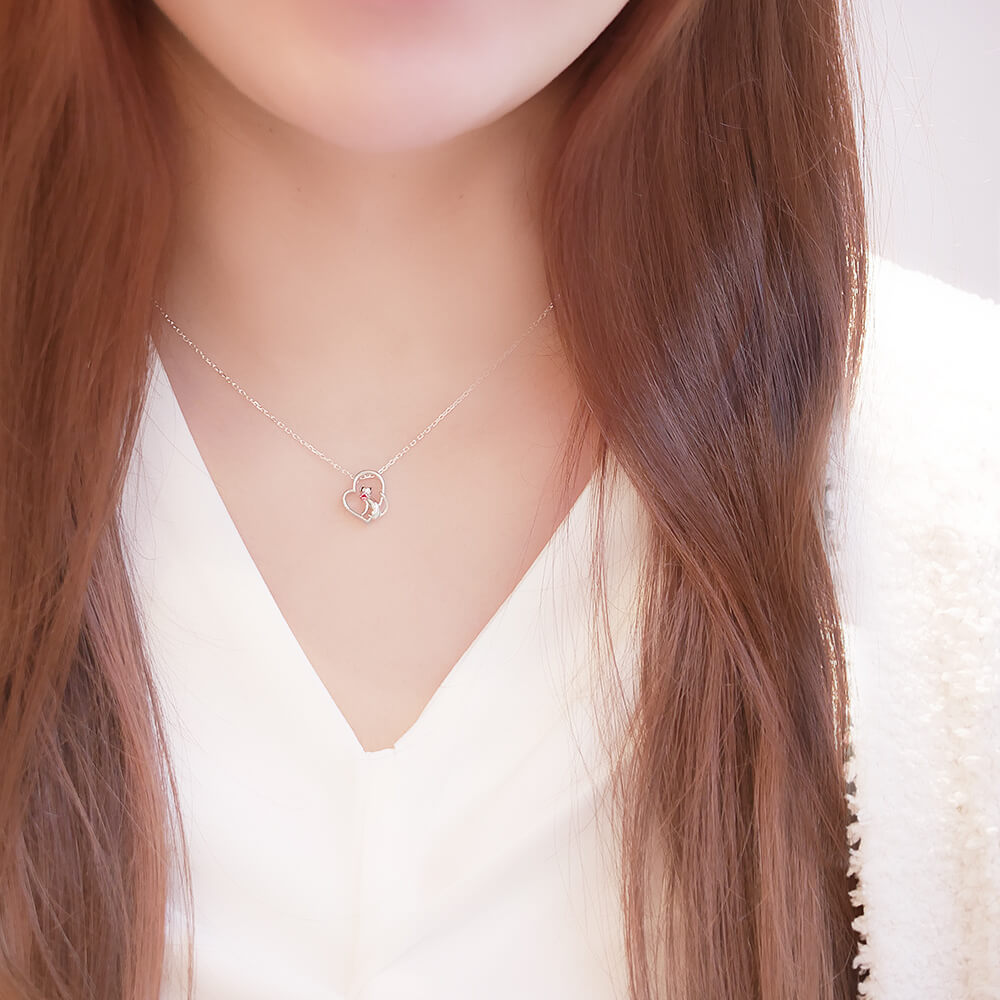 オープンハート猫ネックレス