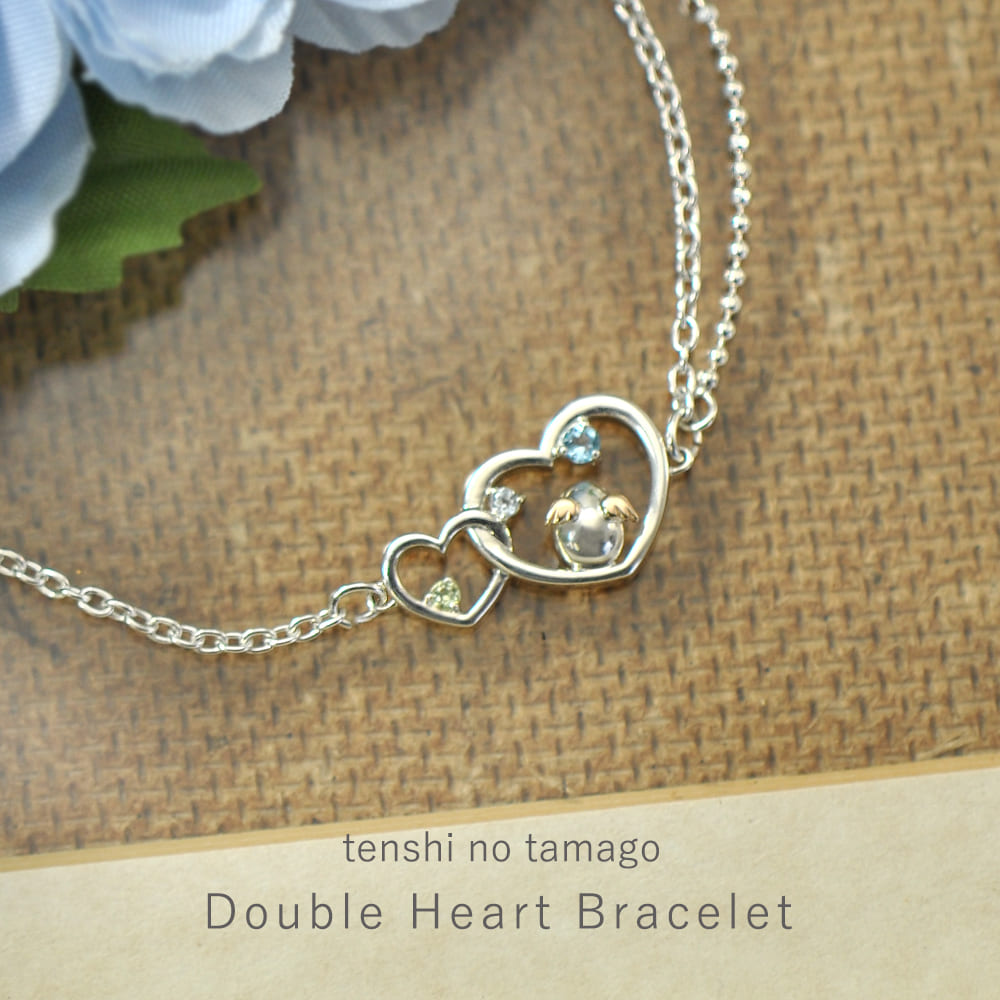 ダブルハート シルバーブレスレット｜天使の卵 輝く天使の羽
