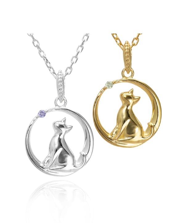 三日月猫ネックレス